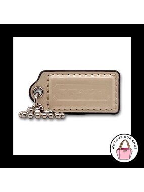 2" COACH Off White Cream Patent Leather Nickel Fob Bag Charm Keychain Hang Tag